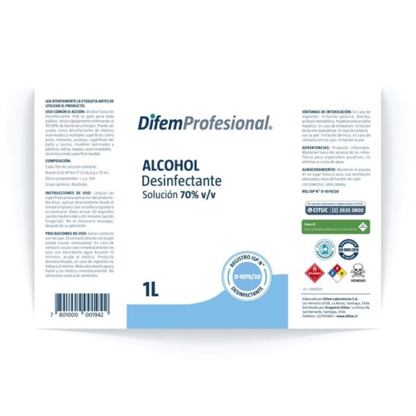 Alcohol desinfectante 70° - 1 Litro