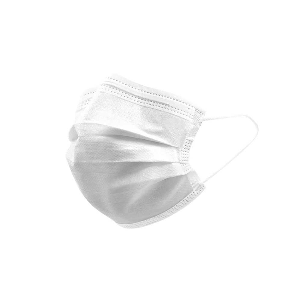 Mascarilla de tres pliegues con elásticos para uso clínico y cuidados de adulto mayor. Marca CleanCarrier color blanco.