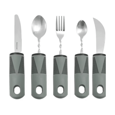 Utensilio para comer adulto mayor con mango ergonómico y ajustable. Cinco unidades lavables.