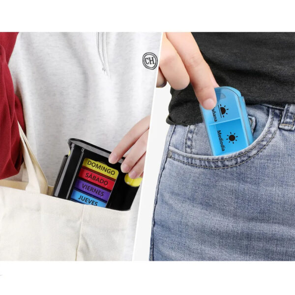 Compartimiento-diario-4-tomas-3 Pastillero y compartimiento diario portátil, fácil y seguro para su uso diario