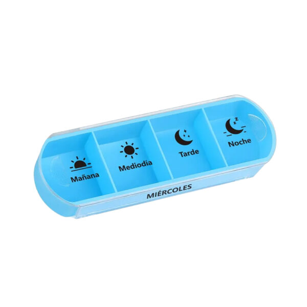 Compartimiento-diario-4-tomas Pastillero diario de calidad y con gráficas para 4 tomas diarias con día de la semana